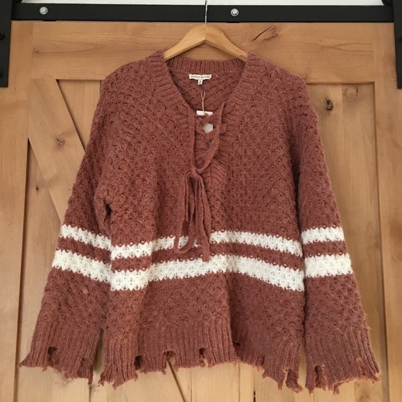 MOON RIVER Distressed Oversized Striped Sweater Size M - Picture 2 of 5